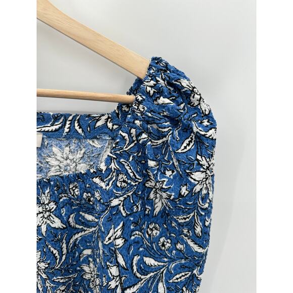 LOFT Womens Blue White Floral Print Smocked Square Neck Top Size S Peasant Boho - Picture 5 of 9